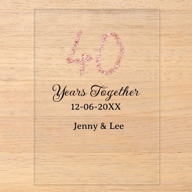 Forty years together black pink glitter bold lette acryleinladungen (Vorderseite)