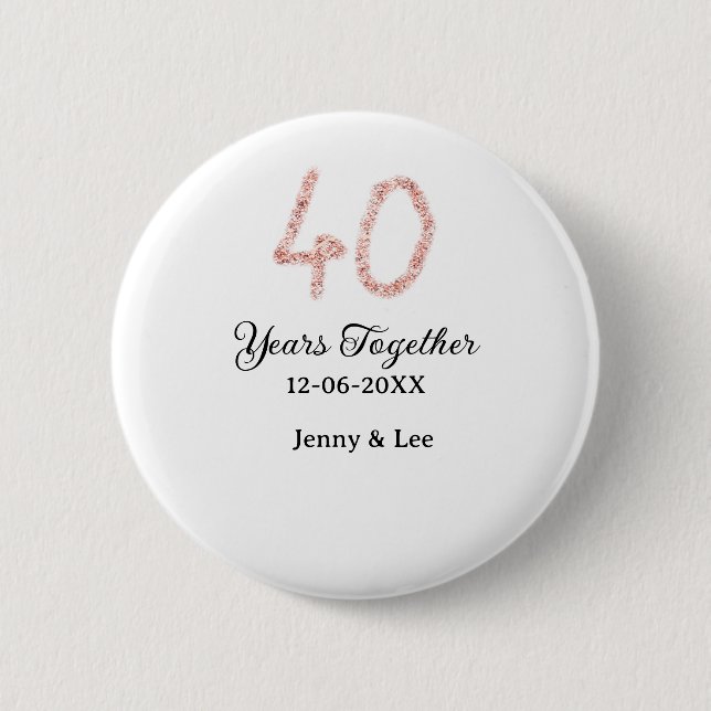 Forty years together black pink glitter bold lette button (Vorderseite)