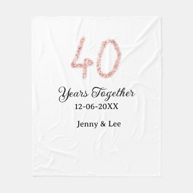 Forty years together black pink glitter bold lette fleecedecke (Vorderseite)