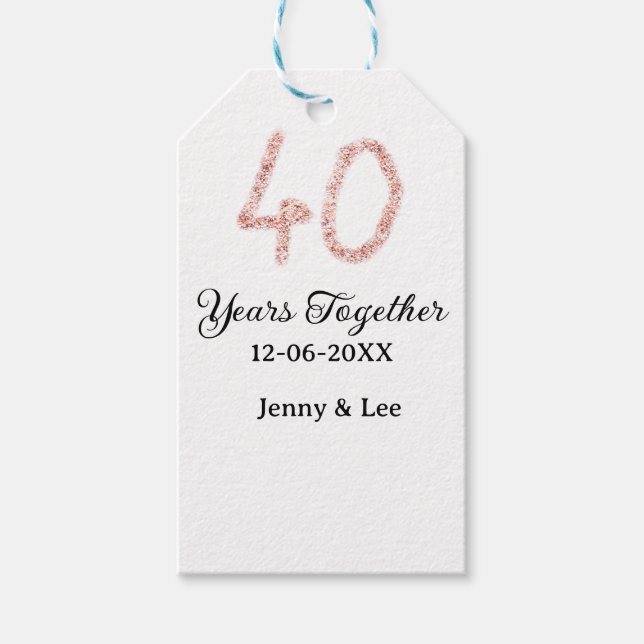 Forty years together black pink glitter bold lette geschenkanhänger (Vorderseite)