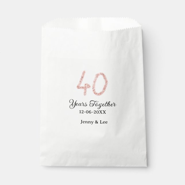 Forty years together black pink glitter bold lette geschenktütchen (Vorderseite)