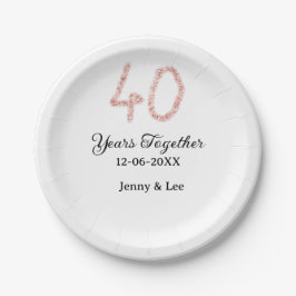 Forty years together black pink glitter bold lette pappteller