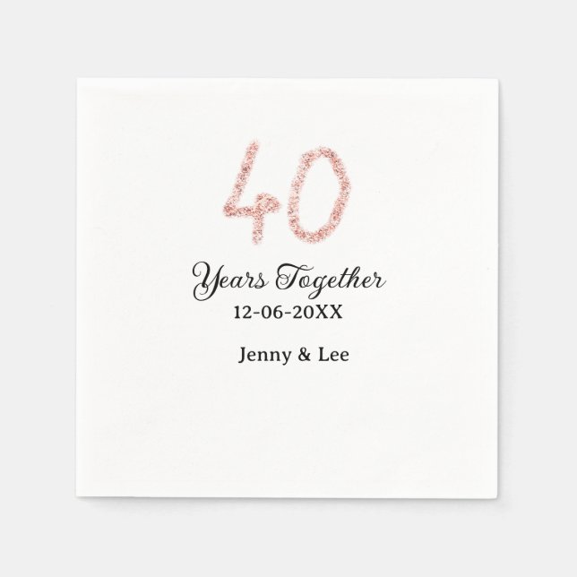 Forty years together black pink glitter bold lette serviette (Vorderseite)