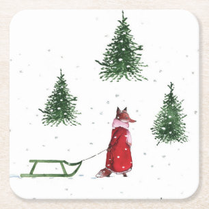 Foschnee Winter Weihnachtsbild Rechteckiger Pappuntersetzer