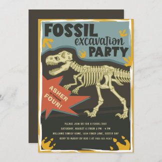 Fossile Grabungsfeier Dinosaur Geburtstagsparty Einladung