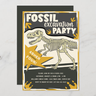 Fossile Grabungsfeier Dinosaur Geburtstagsparty Einladung