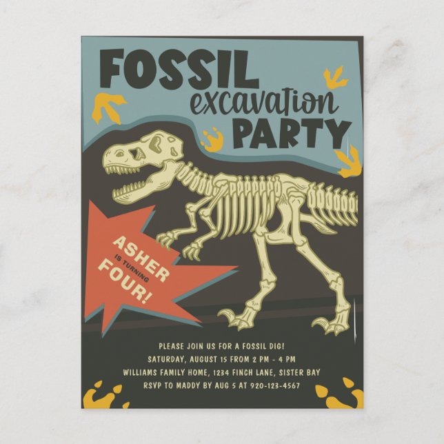 Fossile Grabungsfeier Dinosaur Geburtstagsparty Postkarte (Vorderseite)