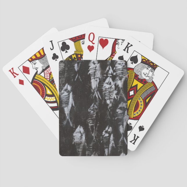 Fossile weiße Fische im schwarzen Hintergrund Spielkarten (Rückseite)