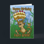 Foster Brother Happy Birthday mit Affenhaltung Karte<br><div class="desc">Foster Brother Happy Birthday mit Affen halten Kuchen</div>