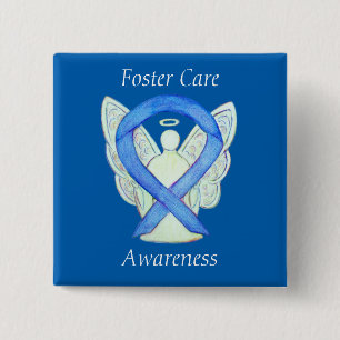 Foster Care Angel Blue Awareness Ribbon Button
