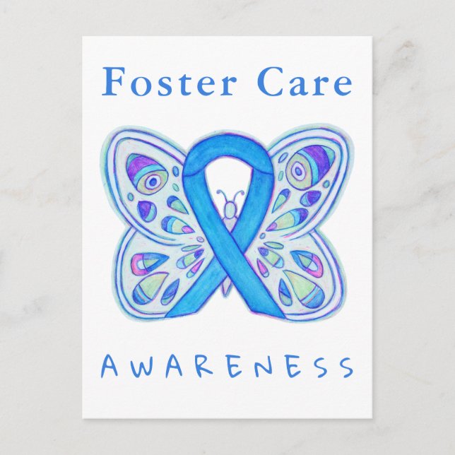 Foster Care Blue Awareness Ribbon Butterfly Cards Postkarte (Vorderseite)