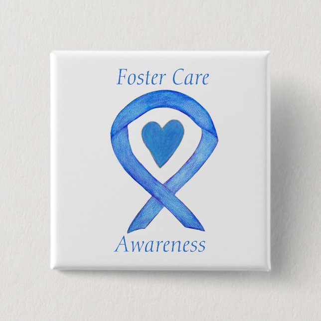 Foster Care Blue Awareness Ribbon Hefttasten Button (Vorderseite)