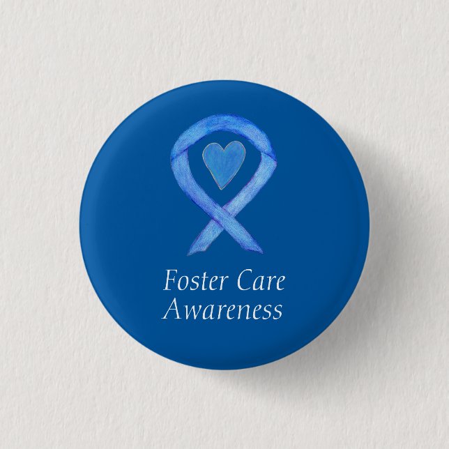 Foster Care Blue Awareness Ribbon Herz Button (Vorderseite)