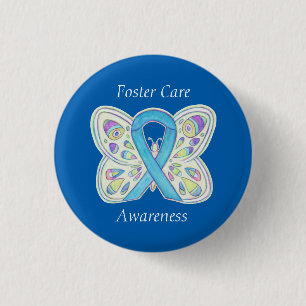Foster Care Blue Butterfly Awareness Ribbon Button