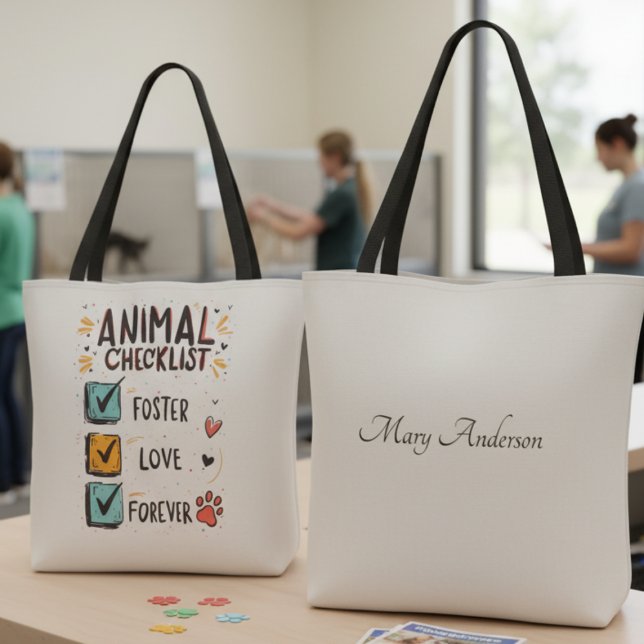 Foster Checklist Tote Bag-Shelter Volunteer Gesche Tasche (Personalized Animal foster tote bag)