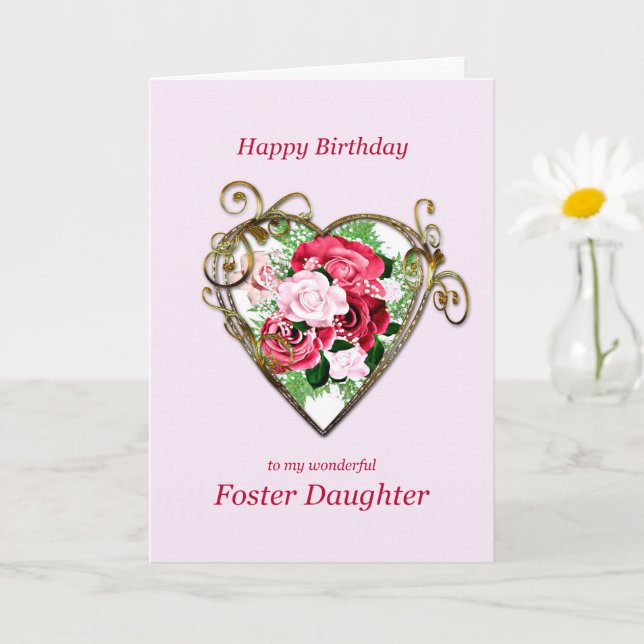 Foster Daughter Birthday Antike bemalte Rose Karte (Kleine Pflanze)