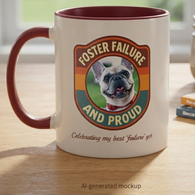 Foster Failure und stolz Retro-Tierrettungsgeschen Tasse (Retro animal rescue gift mug celebrating the proud journey of fostering a new best friend.)