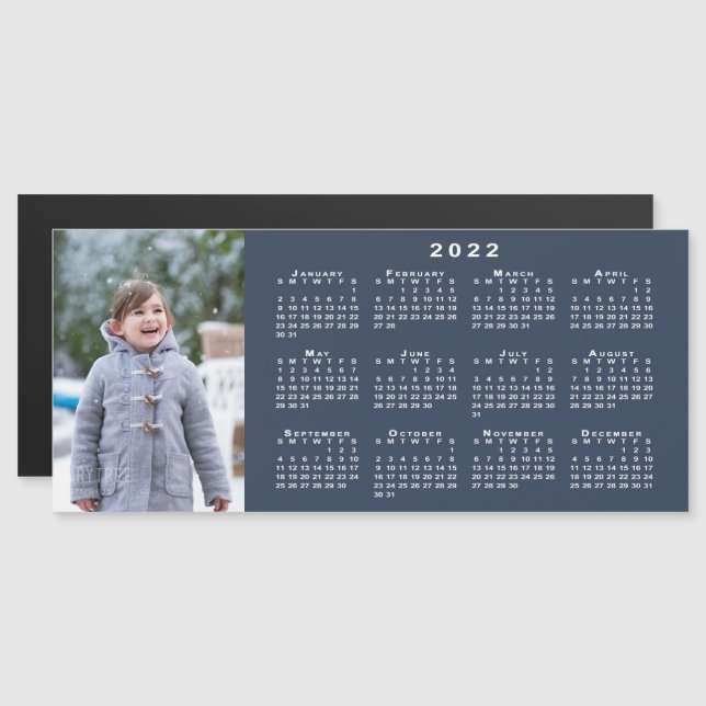 Foto 2022 Kalender auf Navy Blue Magnet hinzufügen (Vorne/Hinten)
