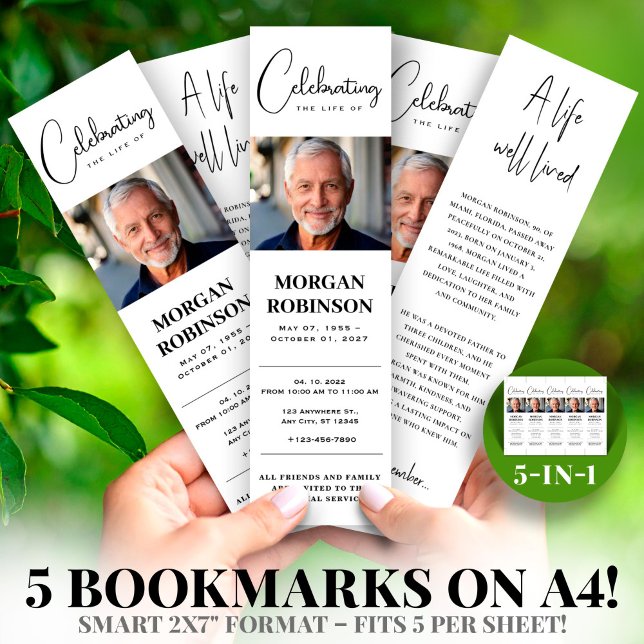 Foto 2x7" DIY Elegantes Lesezeichen Vorlage ( Foto 2x7" DIY Funeral Bookmark Template)