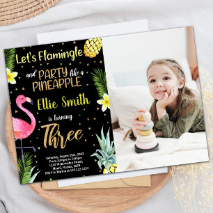 Foto 3. Schwarzer Glitzer Flamingo Ananas Einladung