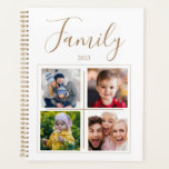 Foto 4 Collage Personalisiert Planer<br><div class="desc">Personalisierter Planer mit 4 Foto Collage Leerzeichen und Name Typografie. Aktuelles Jahr hinzufügen. Planer. Weiß mit bräunlichen Akzenten. Fügen Sie Ihre Lieblings-Fotos hinzu und passen Sie diesen Planer an.</div>