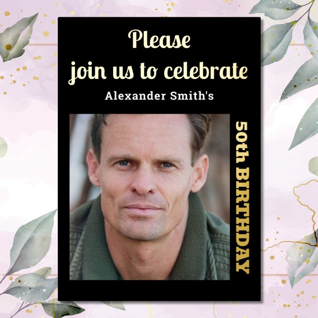 Foto 50. Geburtstag Schwarzes Gold Folieneinladung (Von Creator hochgeladen)