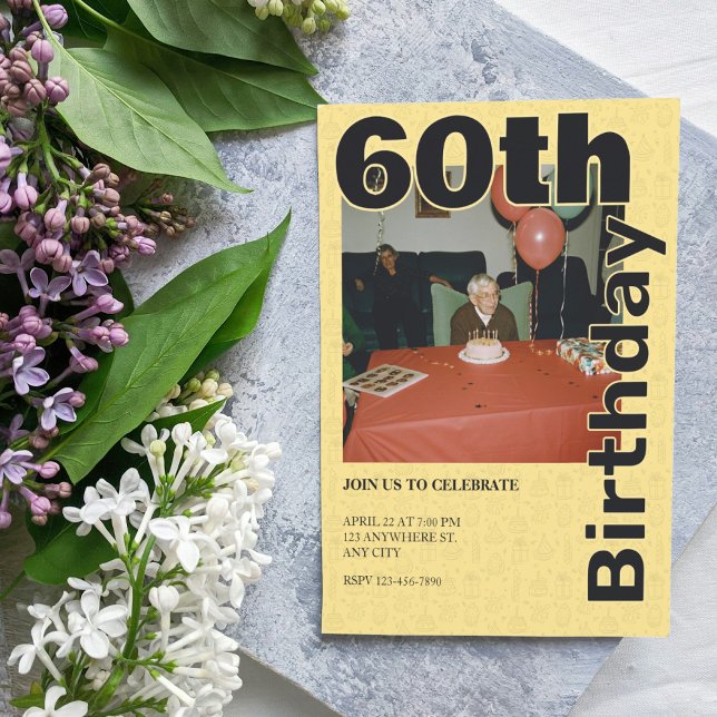 Foto 60. Geburtstag in Gelben Icons Themenälterer Einladung (Von Creator hochgeladen)