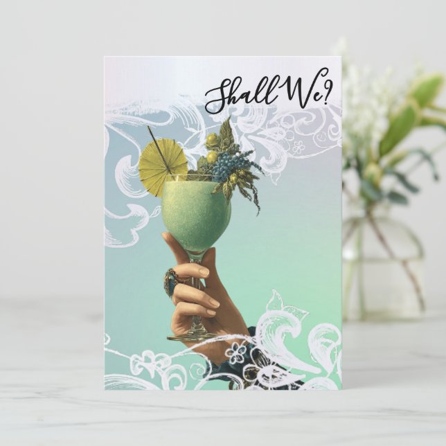 *~* FOTO A101 Verziert Cocktail 2 BACHELORETTE Einladung (Stehend Vorderseite)