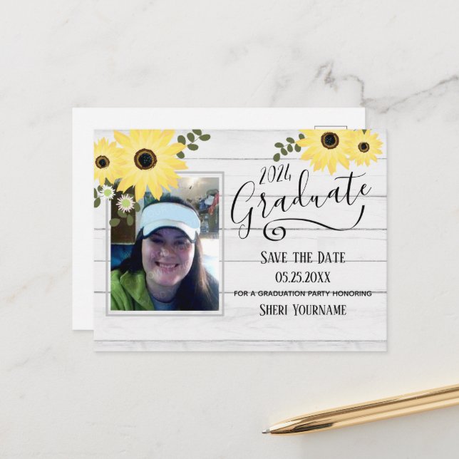 Foto-Abitur für Holz Save the Date I Postkarte (Vorderseite/Rückseite Beispiel)