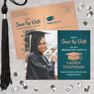 Foto Abschluss Aquamarin & Imitate Save the Date K Postkarte