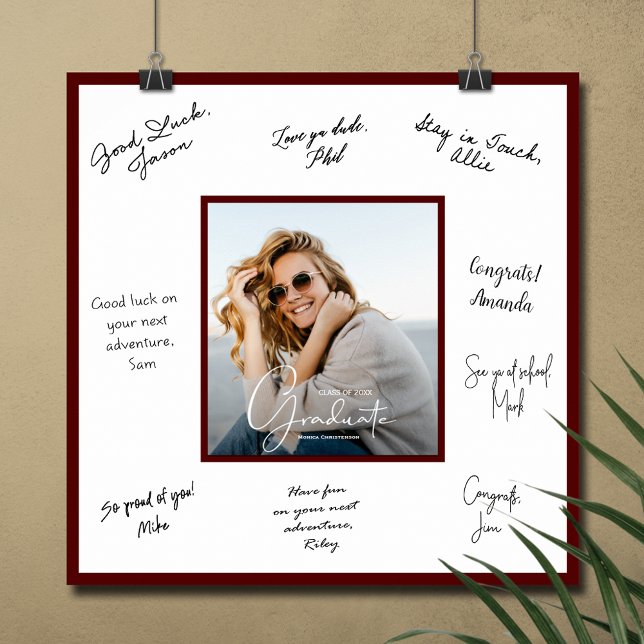 Foto-Abschluss-Autogramm Dunkles Marineblau Poster (Graduation autograph poster with your photo and dark maroon border, INSTANT DOWNLOAD and/or PRINTED)