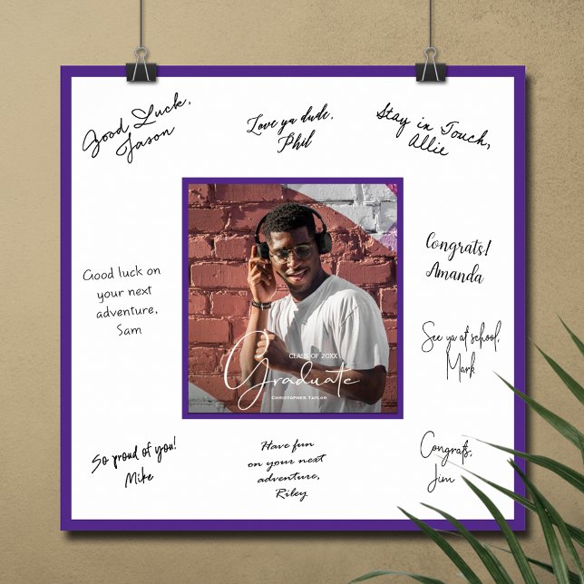 Foto Abschluss Autogramm Halten Sie Lila Poster (Graduation autograph photo poster with purple border, INSTANT DOWNLOAD and/or PRINTED)