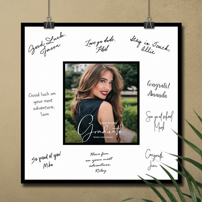 Foto Abschluss Autograph Schwarze Grenze Poster (Graduation autograph photo poster with black border, INSTANT DOWNLOAD and/or PRINTED)