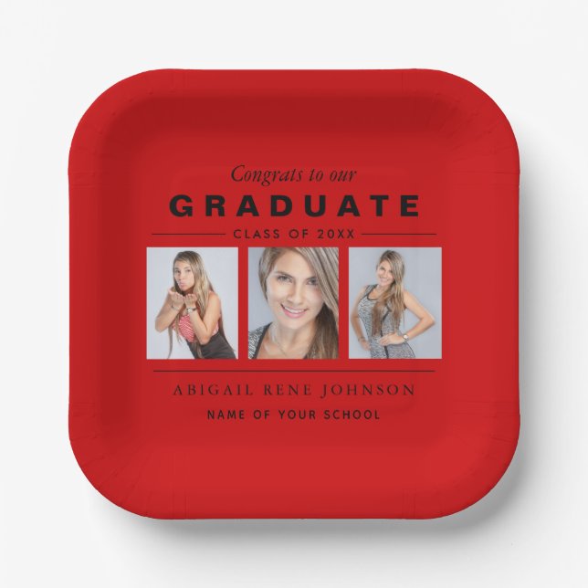 Foto Abschluss Collage Graduate Red Black Pappteller (Vorderseite)