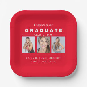 Foto Abschluss Collage Graduate Red White Pappteller