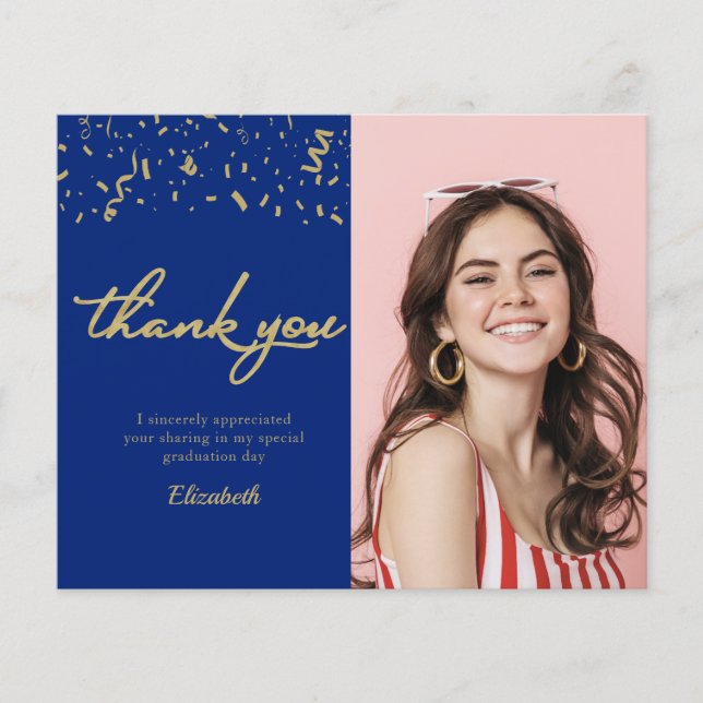 Foto Abschluss Gold Blue Budget Danke Karte (Vorderseite)