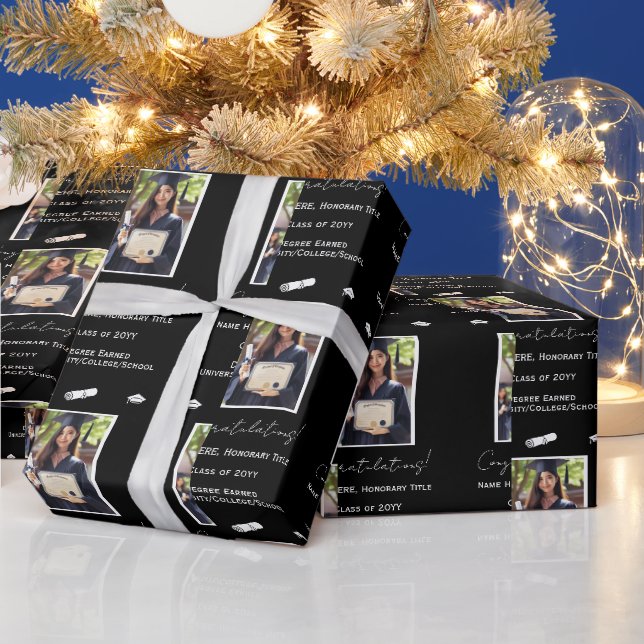 Foto Abschluss Herzlichen Glückwunsch, Schwarz und Geschenkpapier (Feiertage)