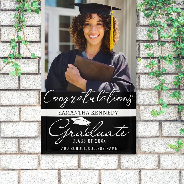 Foto Abschluss-Klasse von 2025 Schwarzen Glückwuns Banner (Von Creator hochgeladen)