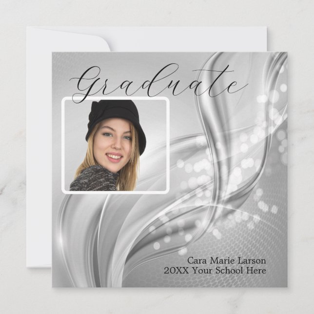 Foto Abschluss Luxus Silver Metallic Einladung (Vorderseite)