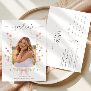 Foto Abschluss Moderne Rosa Schleife Ankündigung Postkarte