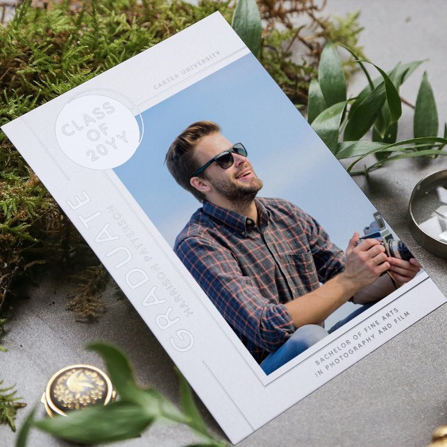 Foto Abschluss Modernes Script Silver Folieneinladung (Von Creator hochgeladen)