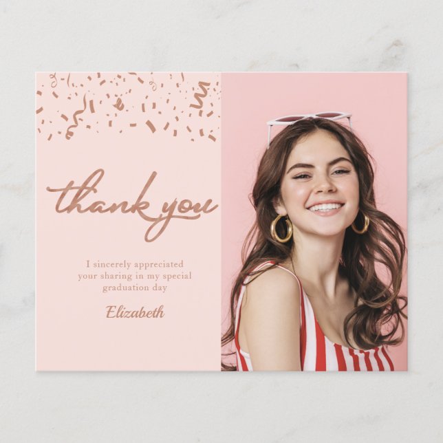 Foto Abschluss Rose Gold Budget Danke Karte (Vorderseite)