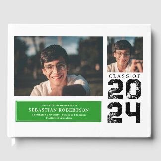 Foto Abschluss School Green und White Guest Book Gästebuch