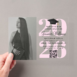 Foto Abschlussfeier 2026 Party QR-Code rosa Schrif Acryleinladungen