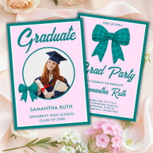 Foto-Abschlussfeier mit Teal Gingham-Schleife