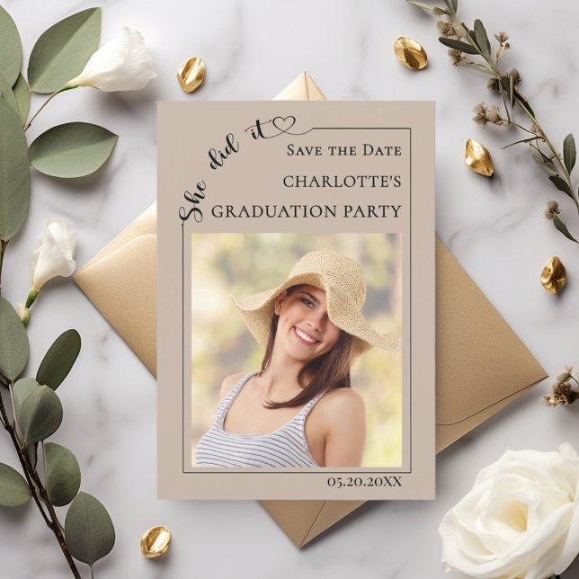 Foto Abschlussfeier mocha beige Save the Date (Von Creator hochgeladen)