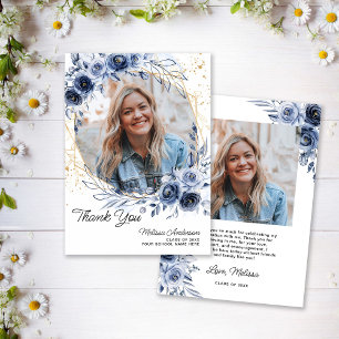 Foto-Absolvent Navy Blau Blumen Danke