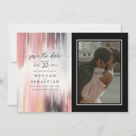 Foto Abstrakt Brush Strokes Blush Gold Kohle Save The Date