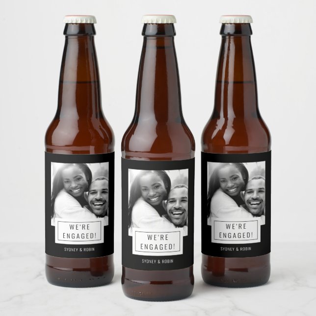 Foto Abzeichen | VERLOBUNG | Bier-Etikett | Schwar Bierflaschenetikett (Flaschen)