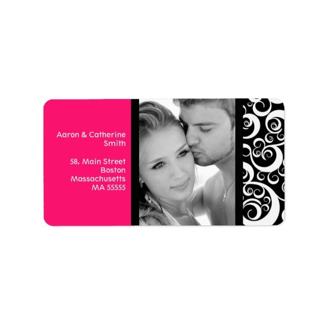 Foto-Adressmarken mit Hot-Pink-Swirl Adressaufkleber (Vorne)
